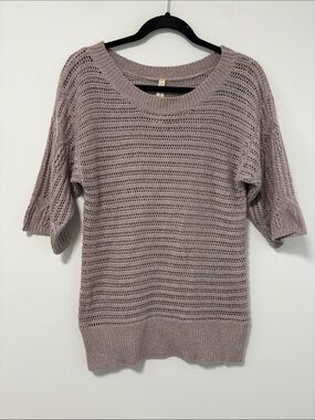 NWOT Hem & Thread Open-Knit Scoop Neck Short-Sleeved Sweater in Mauve